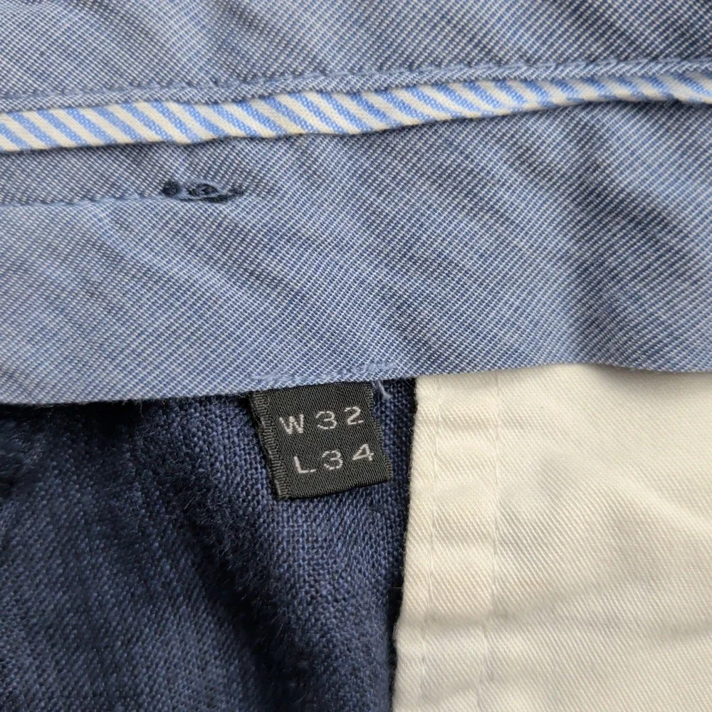 J.Crew Bowery Baird McNutt Irish Linen Pants Mens 32x34 (Fits 33x34) Navy Blue